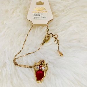 📍SOLD📍Red and Gold Owl Pendant Necklace